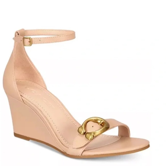 New COACH Odetta Wedge Sandals | Size 7.5B | Nude - Picture 1 of 5